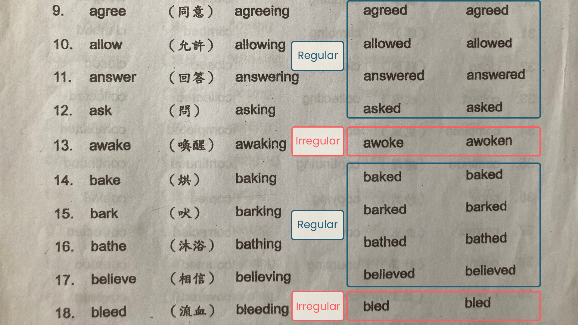 不規則動詞難記 Example 1 - Primary School Verb Table - Regular and Irregular Verbs 規則和不規則動詞沒有分類